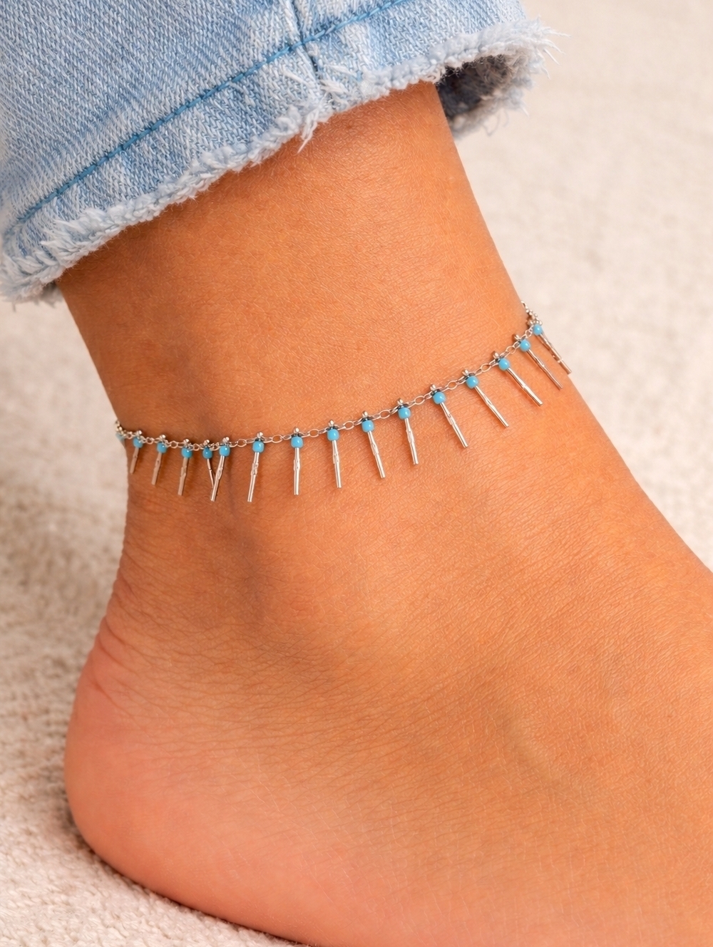 PURA VIDA Dainty Adjustable Beaded Metal Fringe Festival Anklet Bracelet